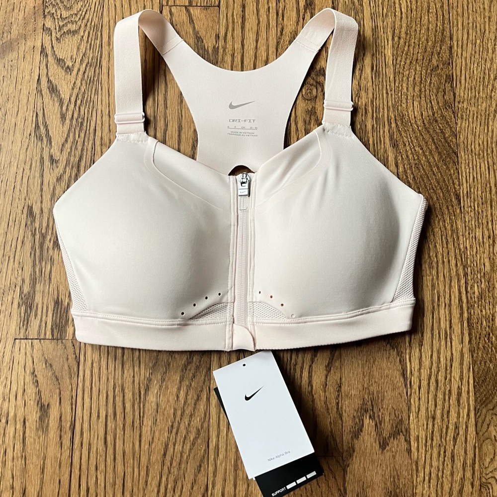 NEW Nike Alpha Women's High-Support Padded Zip Front Racerback Pink Sports bra